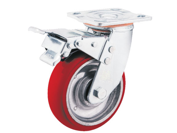 6mm Yoke Heavy Duty Caster With Aluminum Rim PU wheel(Circular tyre)-Swivel with brake 6mm Yoke Heavy Duty Caster With Aluminum Rim PU wheel(Circular tyre)-Swivel with brake