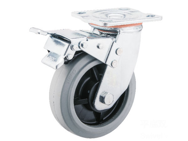 6mm Yoke Heavy Duty Caster With Grey Elastic Rubber Wheel-Swivel with brake 6mm Yoke Heavy Duty Caster With Grey Elastic Rubber Wheel-Swivel with brake